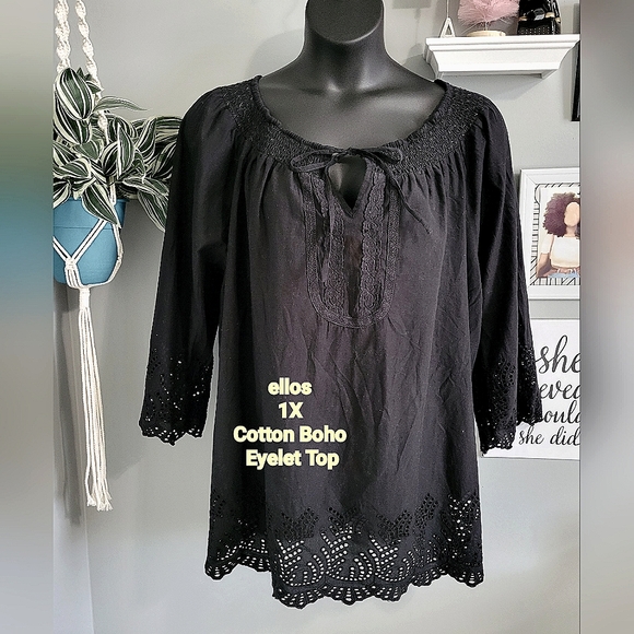 ellos Tops - ELLOS 1X Cotton Eyelet Boho Peasant Top